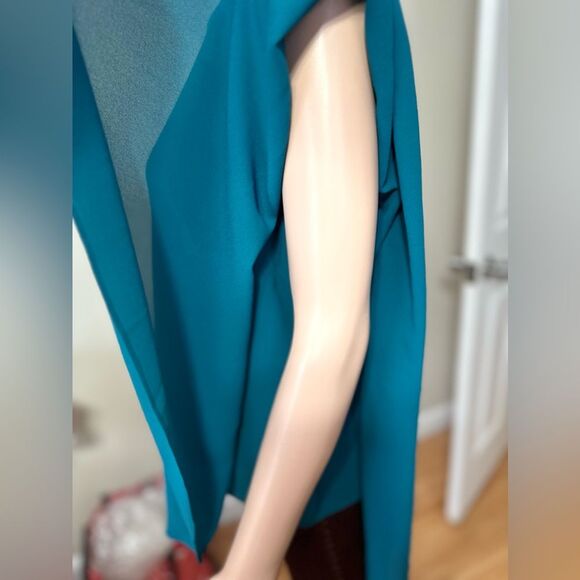 Badgley Mischka Womens Blouse S One Shoulder Asymmetrical Turquoise 1075 - Picture 5 of 10